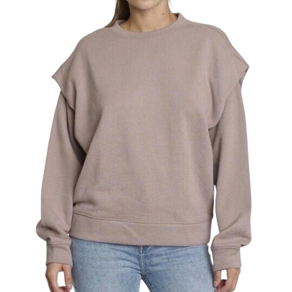 PISTOLA Lenora Flange NUDE/BEIGE SWEATSHIRT TOP Pleated Shoulder French Terry XS